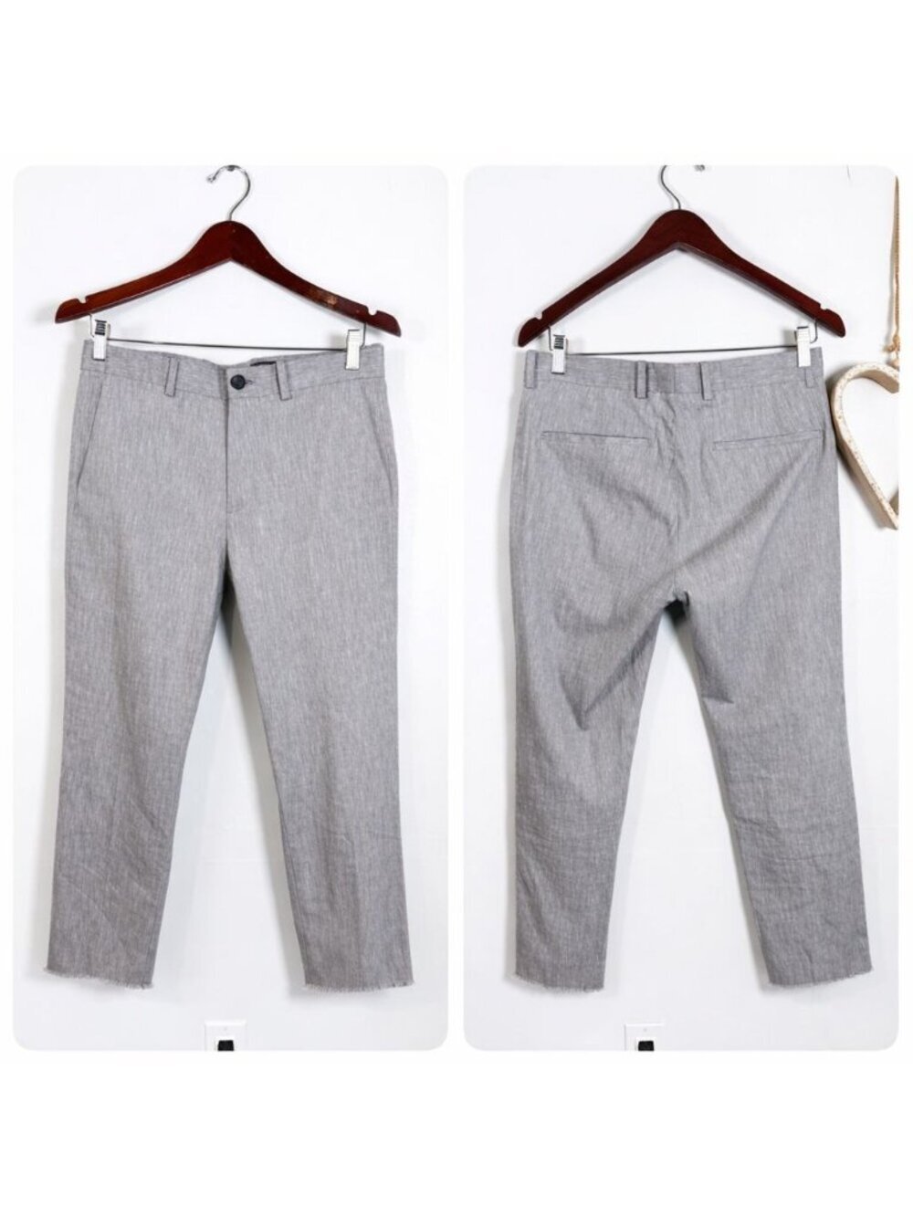 Theory Zaine Light Gray Slim Straight Pants Mid Rise Cropped Workswear Sz 29